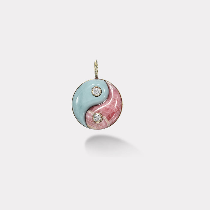 Double Stone Yin Yang Charm - Turquoise and Rhodochrosite