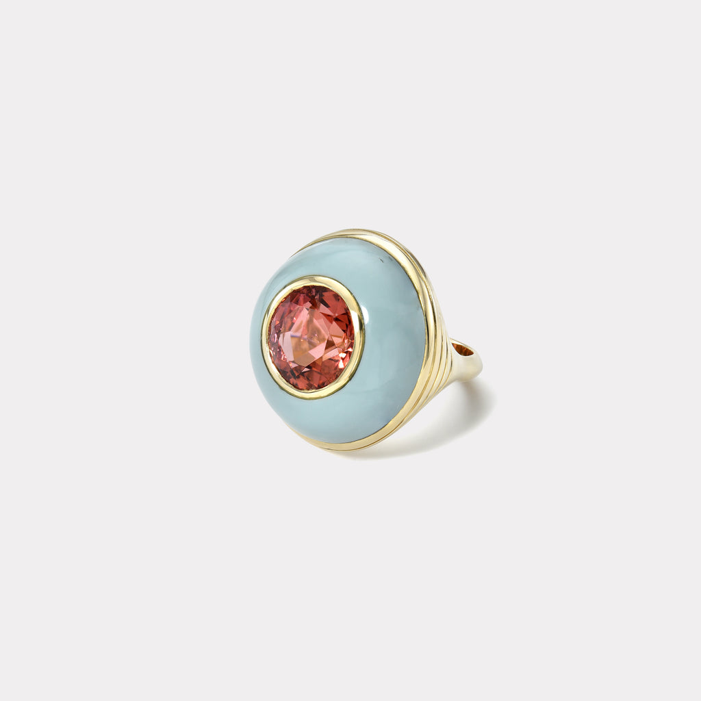 Lollipop Ring - 5.5ct Berry Tourmaline in Hand Carved Turquoise