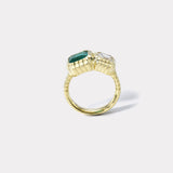 Double Stone 1.17ct GIA Diamond & 1.6ct Emerald Heirloom Bezel Ring