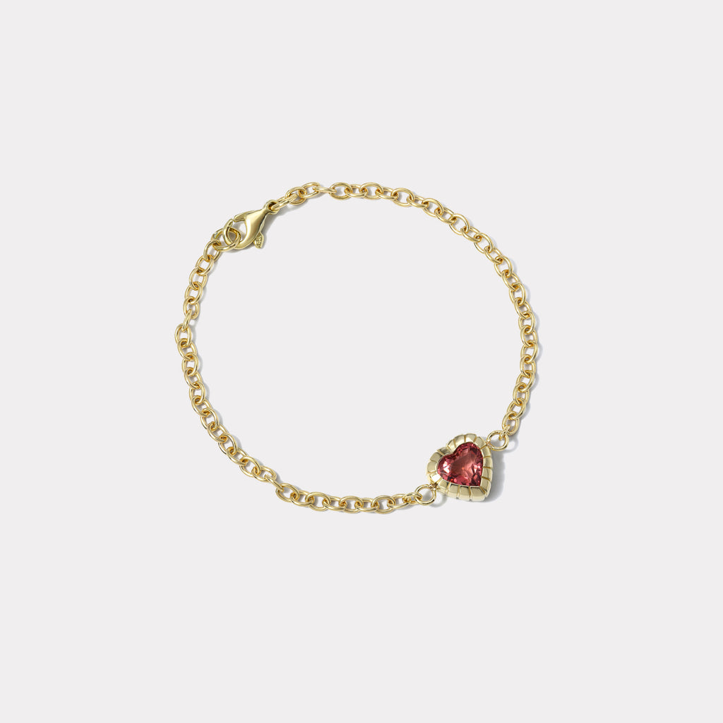 One of a Kind 1.4ct Pink Sapphire Heart Heirloom Bezel Bracelet