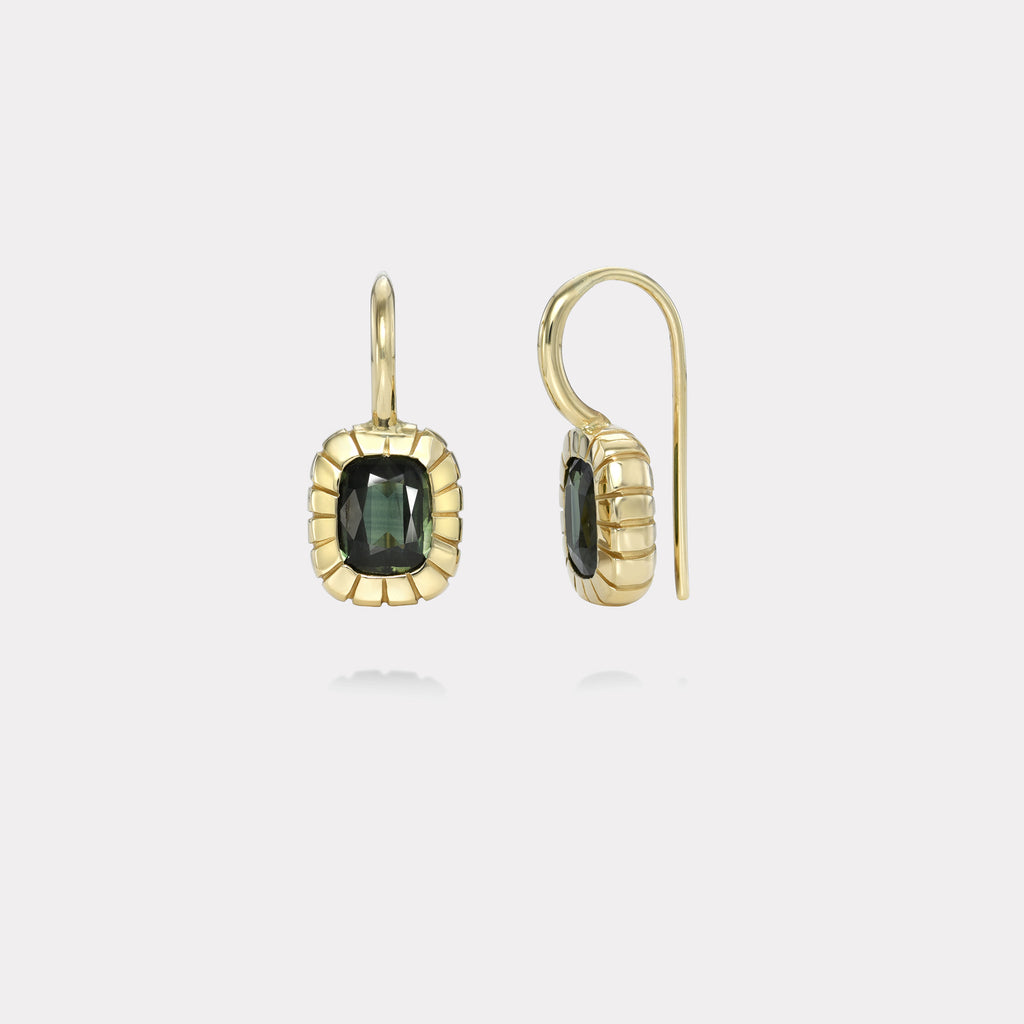 2.23ct Green Sapphire Heirloom Bezel Earrings