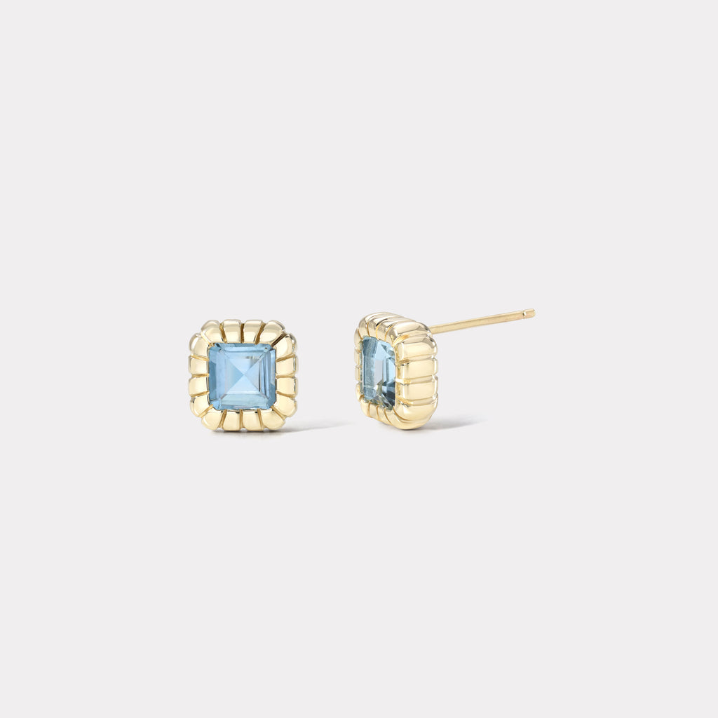 1.40ct Princess Cut Aquamarines Heirloom Bezel Stud Earrings