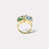 3.96ct Aquamarine and 3.9ct Green Tourmaline Double Stone Heirloom Bezel Ring