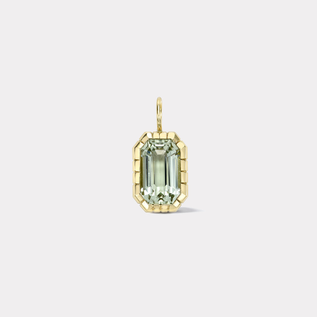 One of a Kind Emerald Cut Pale Green Tourmaline Heirloom Bezel Charm