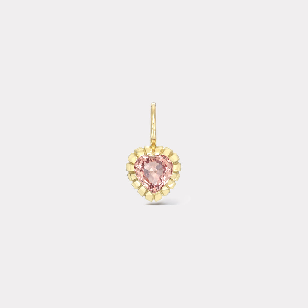 One of a Kind Heirloom Bezel Peachy Pink Sapphire Heart Charm