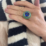 Classic Lollipop Ring - 10.53ct Royal Blue Sapphire in Hand Carved Chrysoprase
