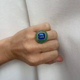 Classic Lollipop Ring - 10.53ct Royal Blue Sapphire in Hand Carved Chrysoprase