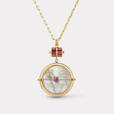 Grandfather Compass Pendant with White Mother of Pearl and Pink Spinel