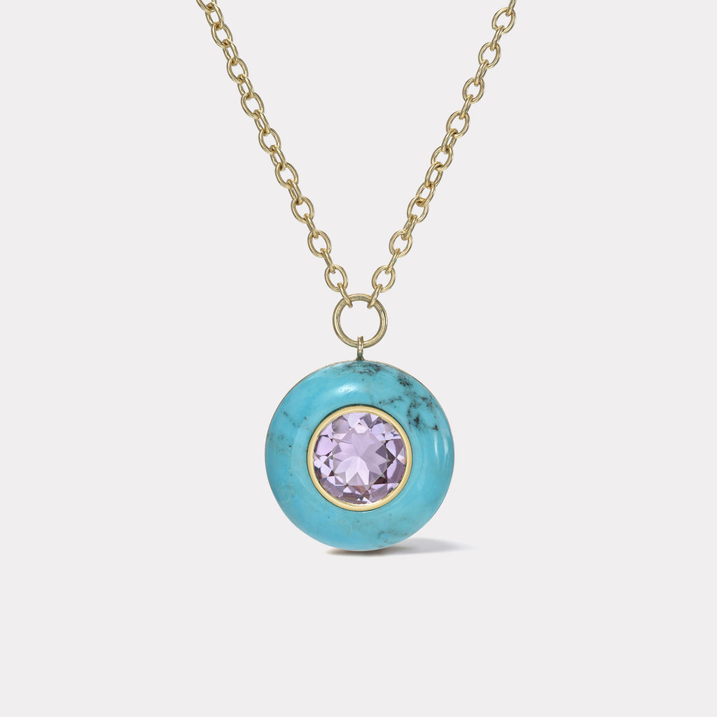 Lollipop Pendant - 4.65ct Round Amethyst in Turquoise