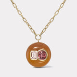 5.68ct Tourmaline and 1.84ct Morganite in Carnelian Double Stone Lollipop Pendant