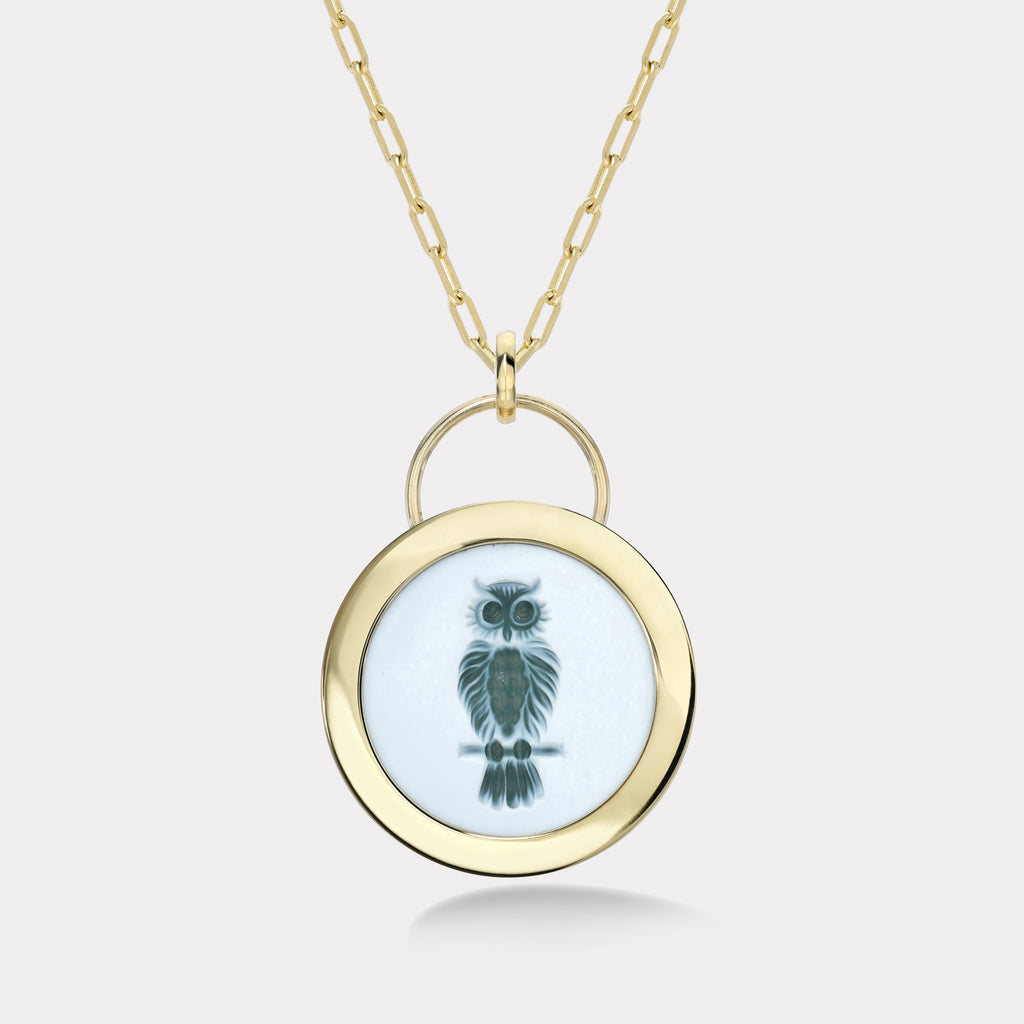 Owl Signature Padlock Intaglio - Double Layer Green Agate