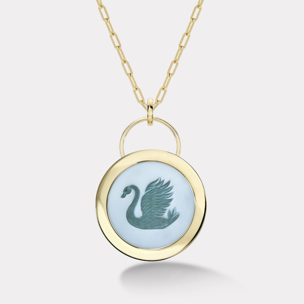 Swan Signature Padlock Intaglio - Double Layer Green Agate
