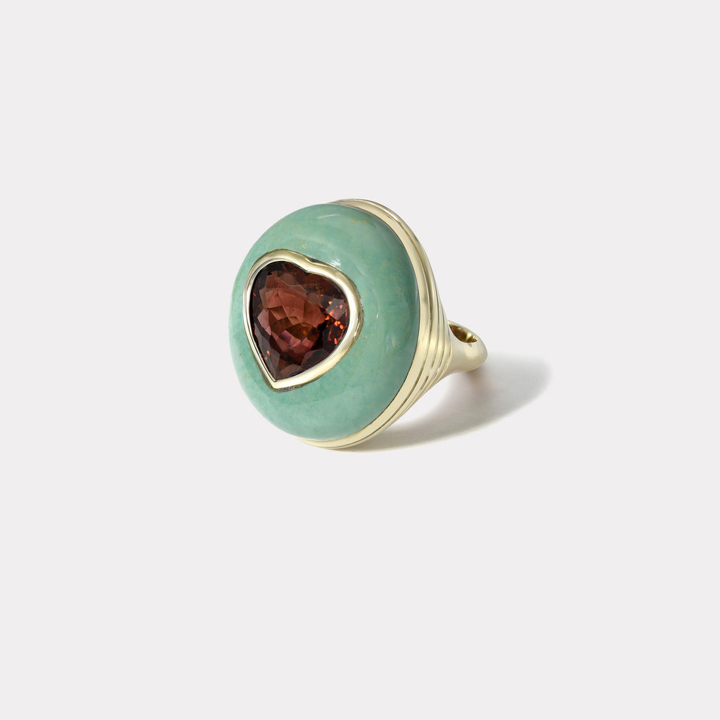 One of a Kind Lollipop Ring - Heart Red Tourmaline in Green Turquoise