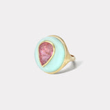 Classic Lollipop Ring - Pear Pink Tourmaline in Hand Carved Chrysoprase