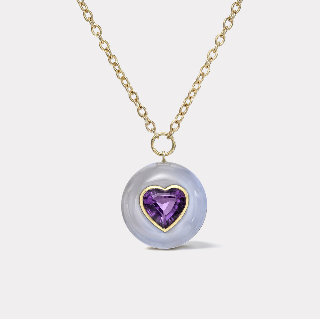Lollipop Pendant - 5ct Heart Amethyst in Chalcedony