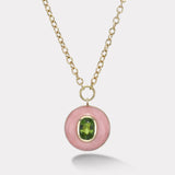 2.6ct Green Tourmaline in Hand Carved Pink Opal Lollipop Pendant