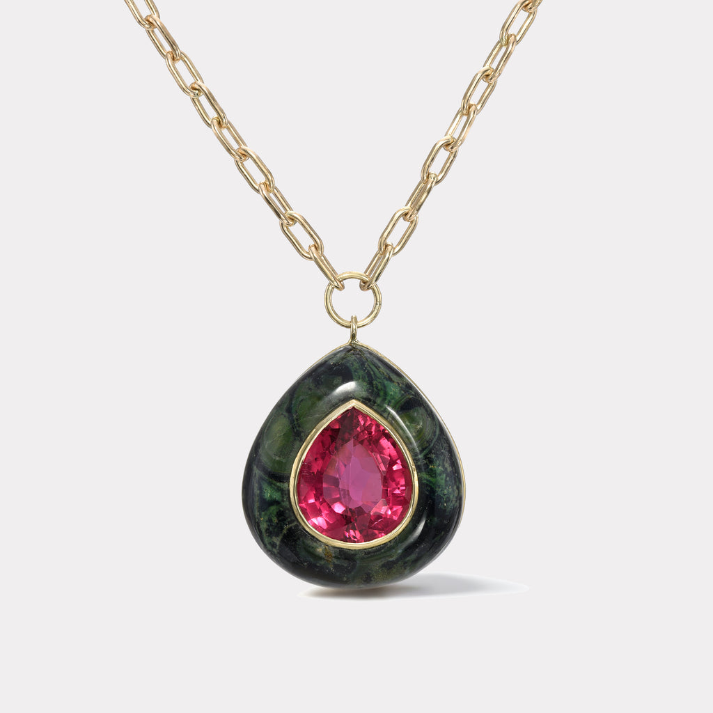 One of a kind Lollipop Pendant - 12.69ct Vivid Rubellite in Jasper