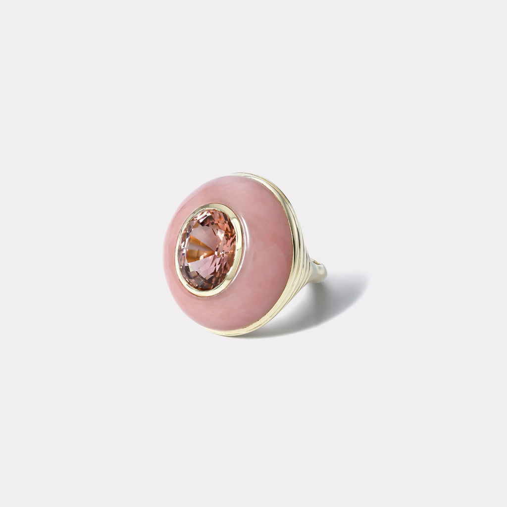 Lollipop Ring - 5.98ct Pink Tourmaline in Hand Carved Pink Opal