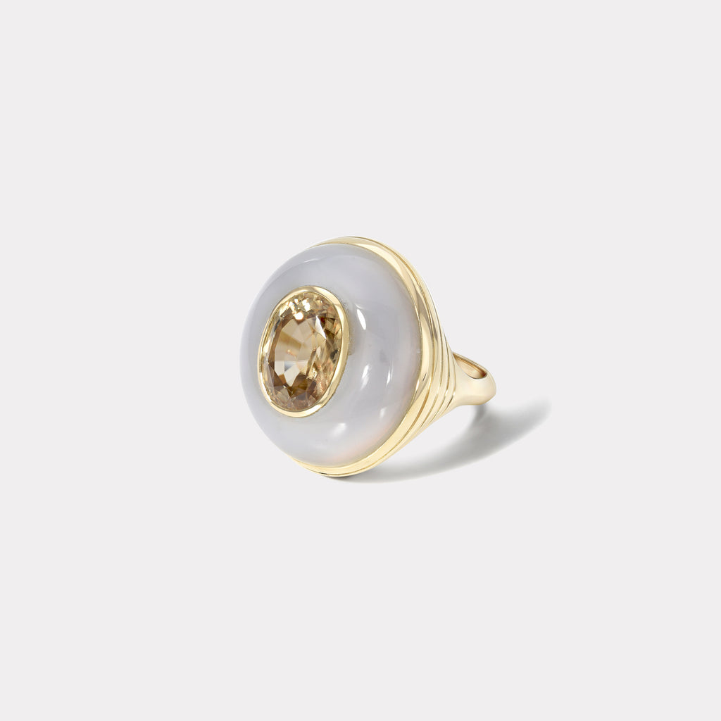 One of a Kind Lollipop Ring - 7.53ct Yellow Zircon in Chalcedony