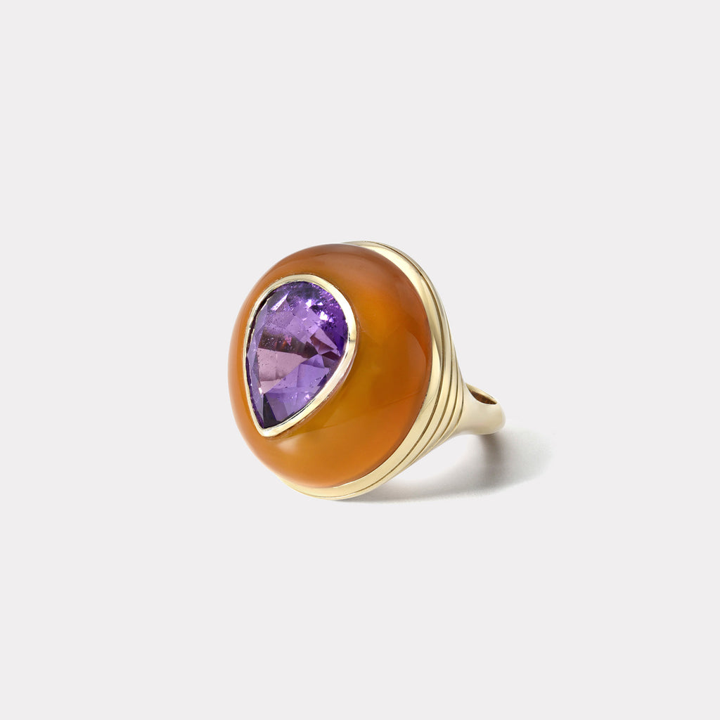 One of a Kind Lollipop Ring - Pear Amethyst in Carnelian