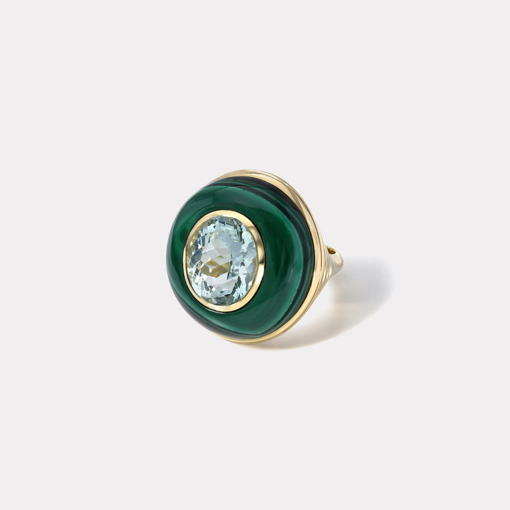 One of a Kind Lollipop Ring - Oval Aquamarine in Malachite