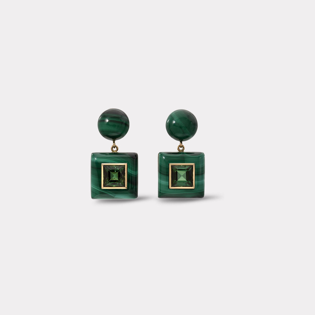 One of a Kind Green Tourmaline and Malachite Earrings