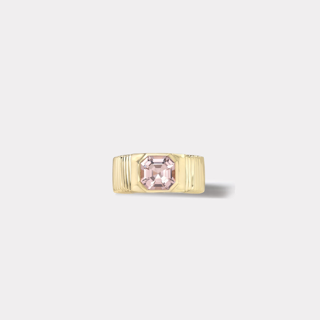 One of a kind Pleated Solitaire Ring - 2.31ct Asscher Cut Morganite