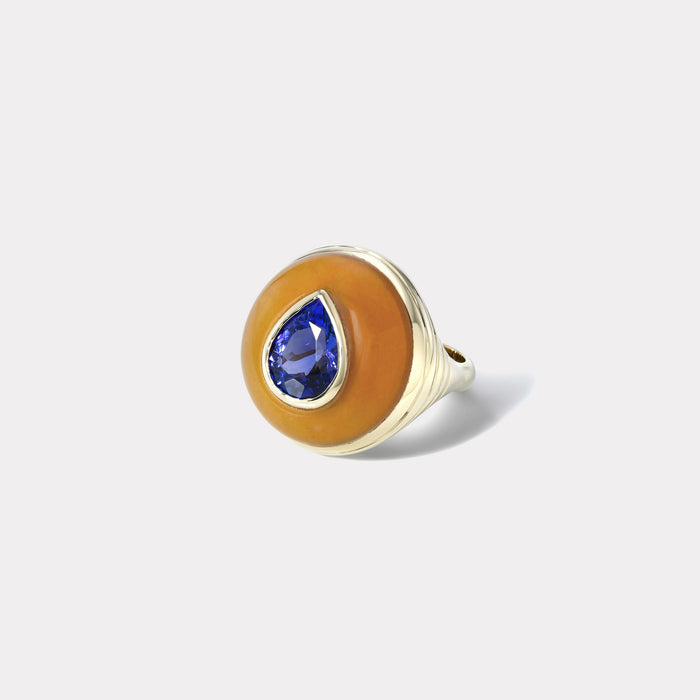 Petite Lollipop Ring - 2.27ct Pear shaped Tanzanite in Hand Carved Carnelian
