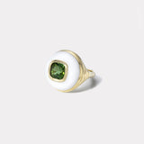 2.9ct Cushion Green Tourmaline in Hand Carved White Chalcedony Petite Lollipop Ring