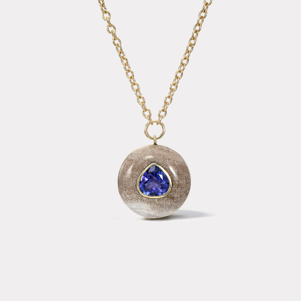 Lollipop Pendant - Pear Tanzanite in Petrified Wood