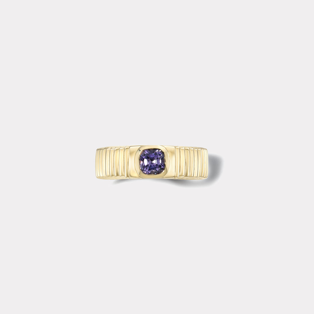 One of a kind Pleated Solitaire Band - 0.60ct Cushion Purple Spinel