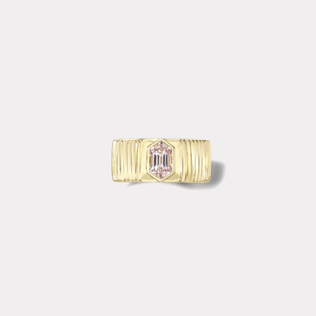 One of a kind Pleated Solitaire Band - 1.15ct Elongated Hexagon Sapphire