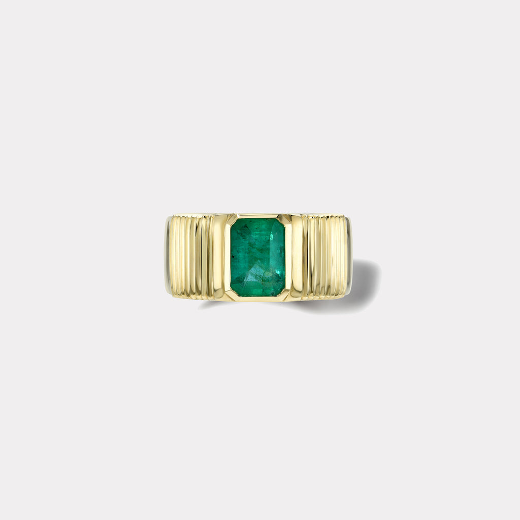One of a kind Pleated Solitaire Band - 1.2cts Emerald cut Emerald