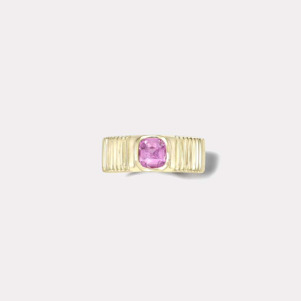 One of a kind Pleated Solitaire Band - 0.89ct Cushion Pink Sapphire