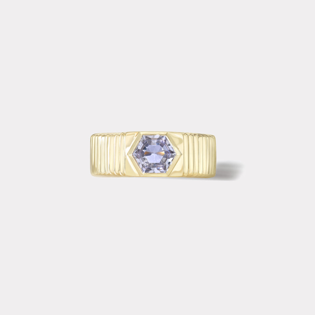 One of a kind Pleated Solitaire Band - Purple Sapphire Hexagon