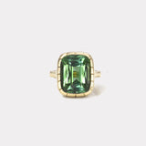12.35ct Cushion Cut Green Tourmaline Heirloom Bezel Ring