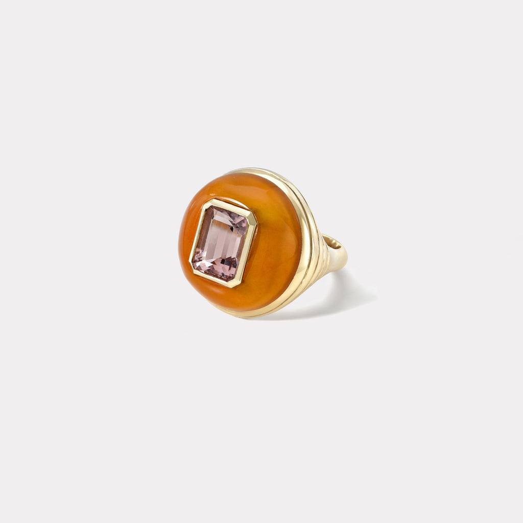 Petite Lollipop Ring - 2.46ct Emerald Cut Pink Tourmaline in Carnelian