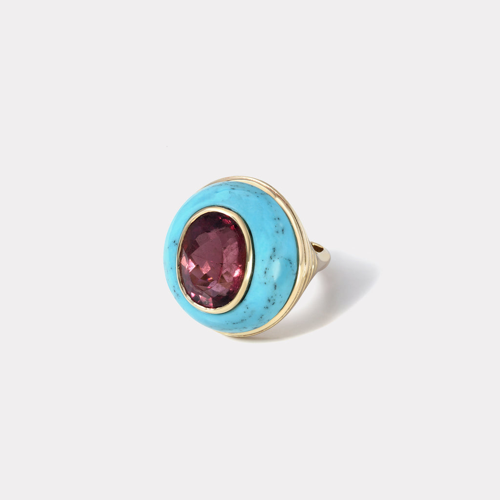 One of a Kind Lollipop Ring - Oval Cut Cherry Tourmaline in Turquoise