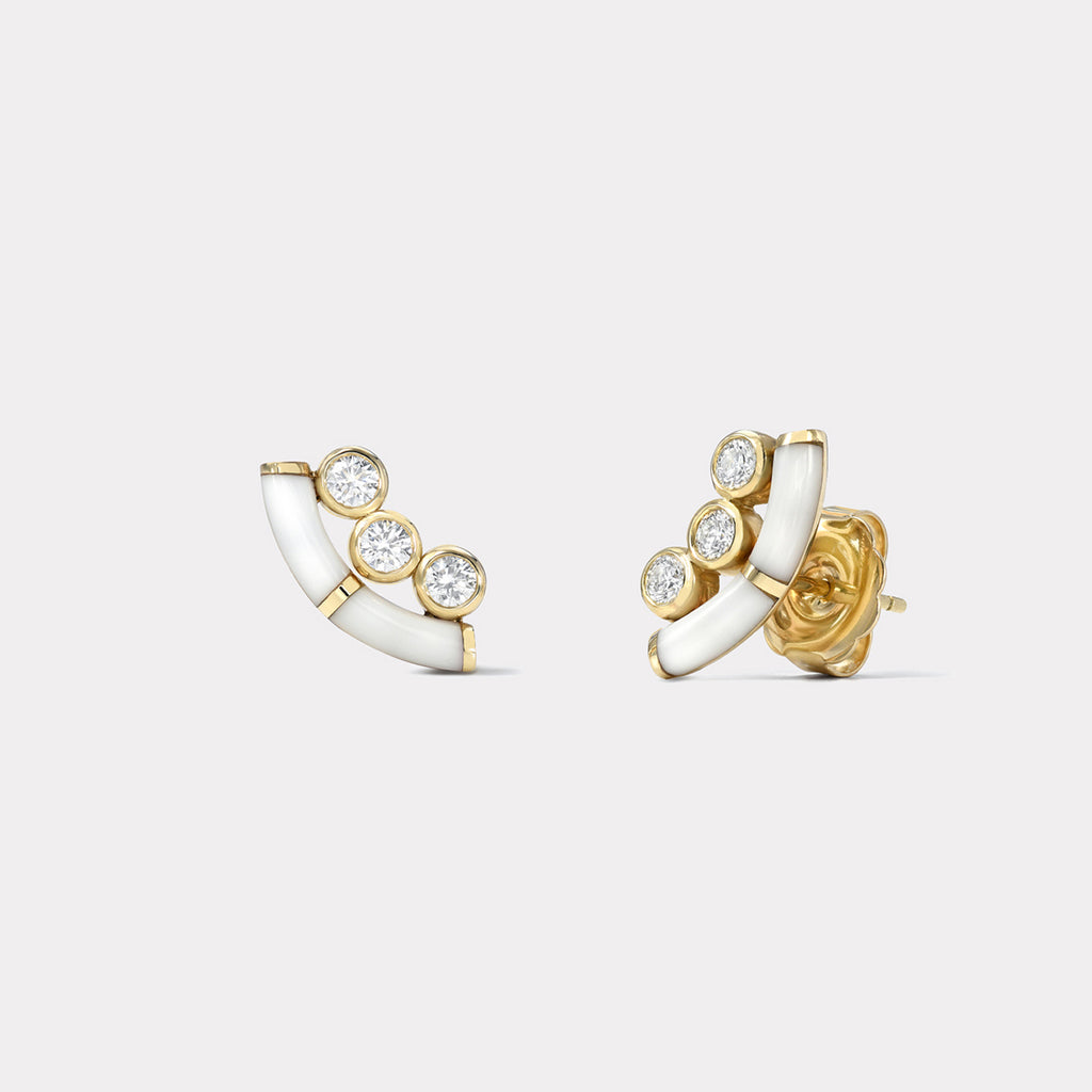 White Onyx Crested Inlay Diamond Studs