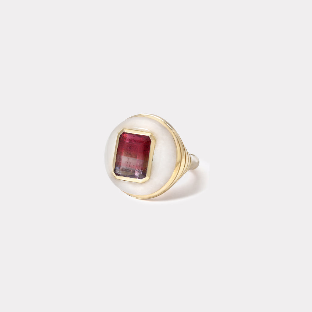 Petite Lollipop Ring - Bicolor Tourmaline in White Quartz
