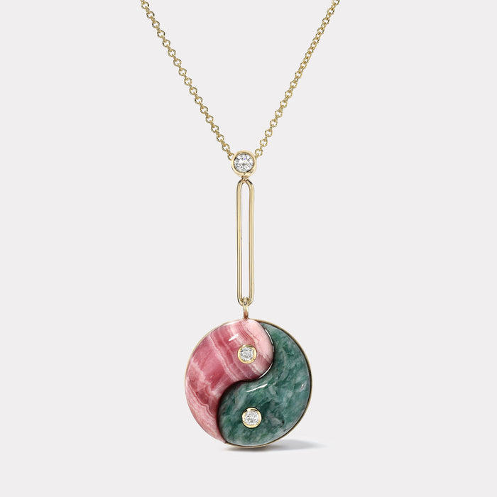 Double Stone Yin Yang Pendant - Serpentine and Rhodochrosite