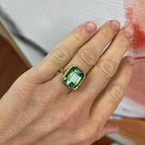 12.35ct Cushion Cut Green Tourmaline Heirloom Bezel Ring