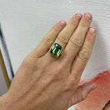 12.35ct Cushion Cut Green Tourmaline Heirloom Bezel Ring