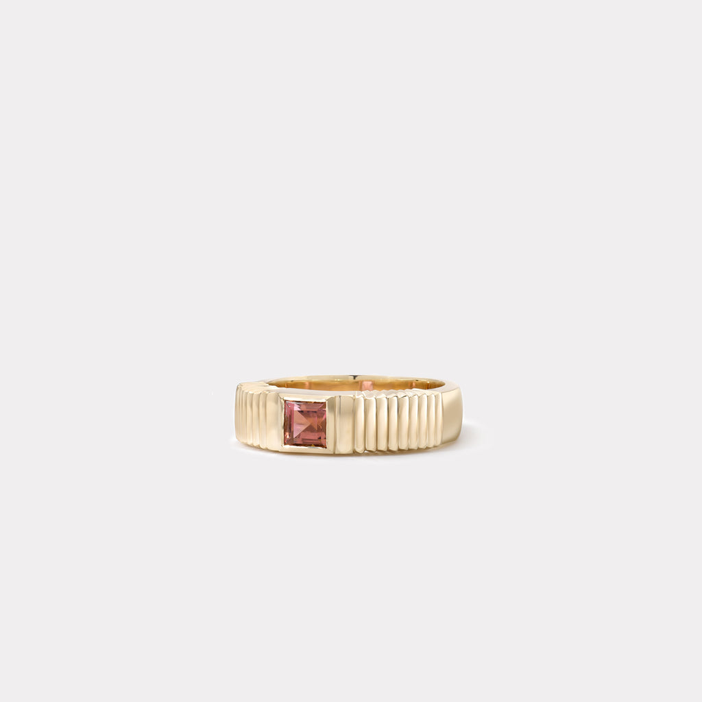 One of a kind Pleated Solitaire Band - Princess Cut Peach Tourmaline