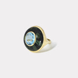 Lollipop Ring -  5ct Oval Aquamarine in Hand Carved Spotted Green Jasper