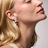 1ct Oval Brilliant Diamonds in Hand Carved Turquoise and Peruvian Opal Flower Earrings