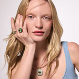 Petite Lollipop Ring - 3.71ct Cushion Pale Green Tourmaline in Hand Carved Aventurine