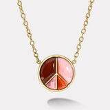 Large Peace Sign Pendant with Carnelian, Pink Opal, Coral and Rhodochrosite