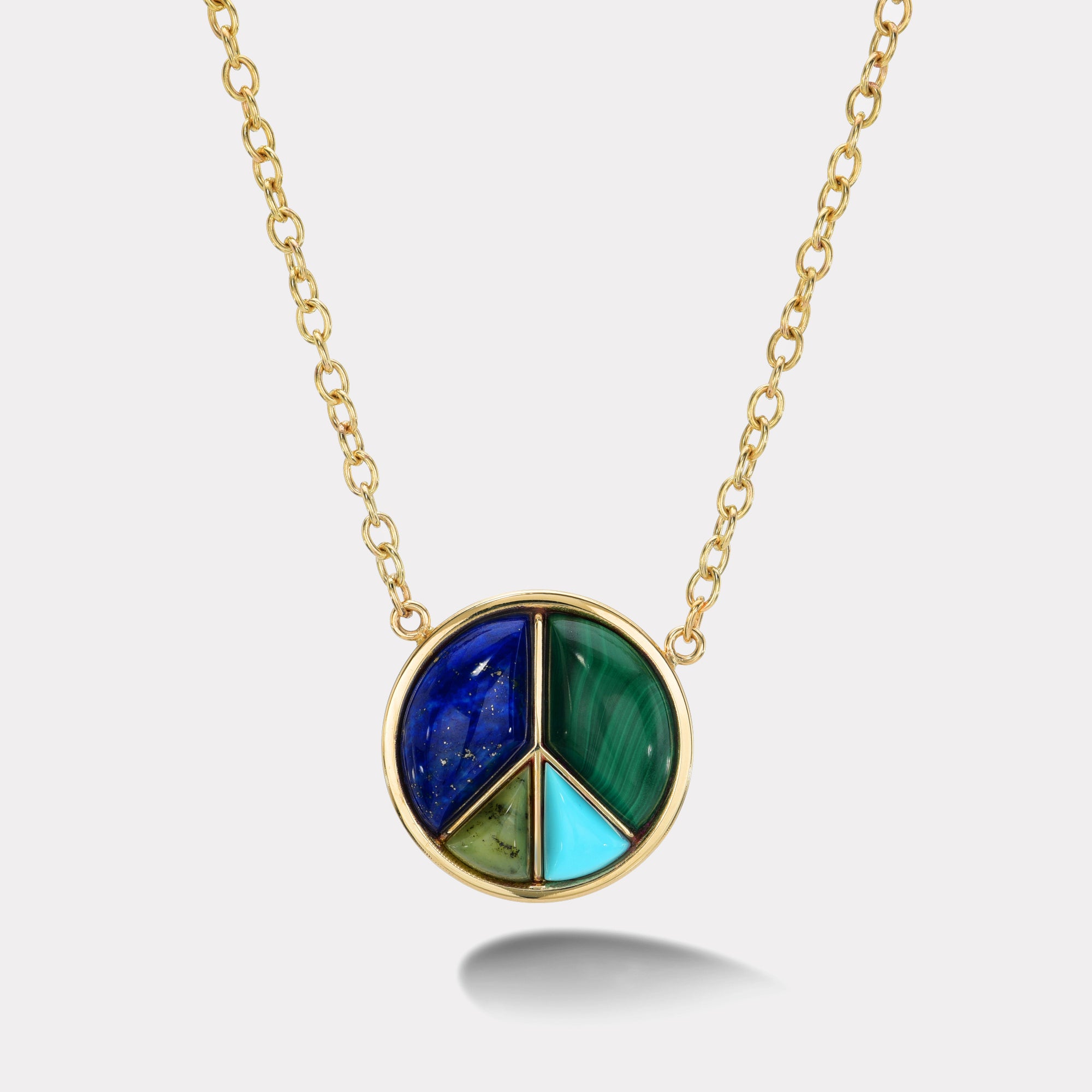 Large Peace Sign Pendant with Lapis, Malachite, Turquoise and Green Op ...