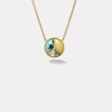 Large Peace Sign Pendant with Peruvian Opal, Yellow Aquamarine, Grey Tourmaline, and Moonstone